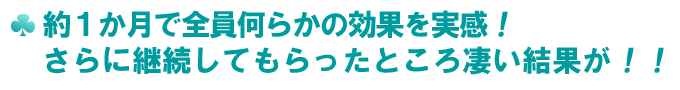 約１か月で全員何らかの効果を実感！さらに継続してもらったところ凄い結果が！！